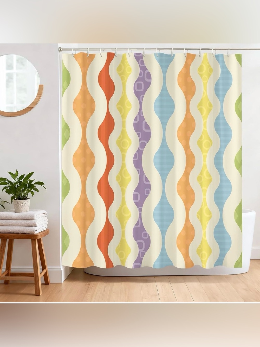 NEW Boho Rainbow Wavy Abstract Shower Curtain - 72”x72” - Polyester